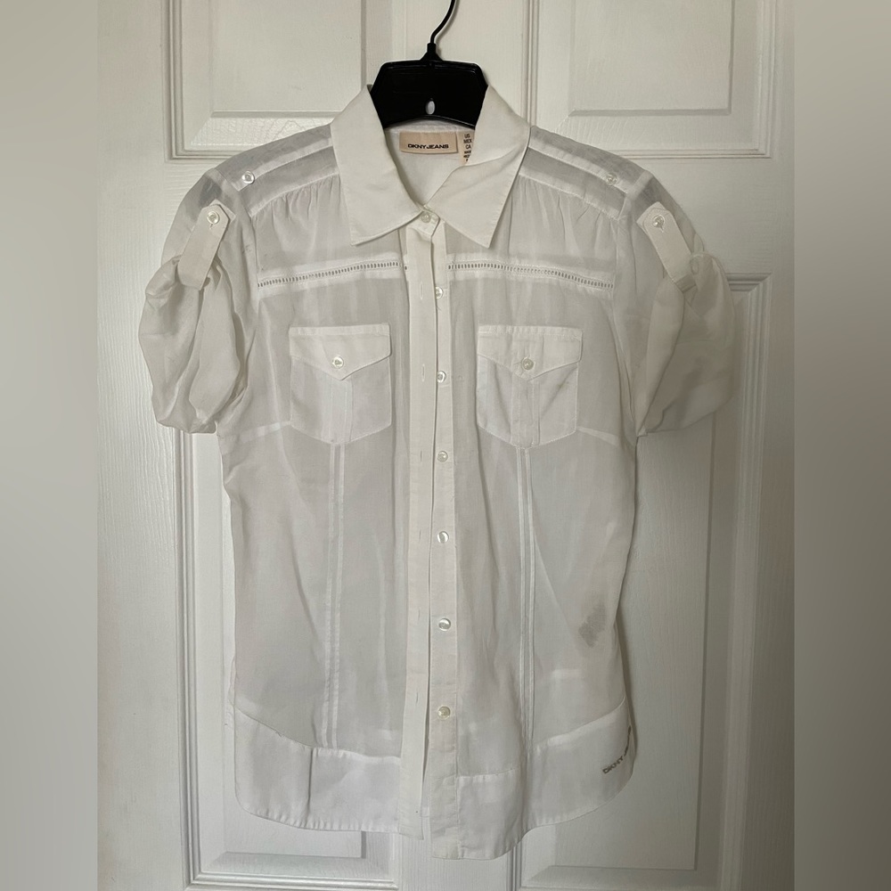 DKNY white Cotton Button Down Shirt